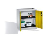 C + P Möbelsysteme Armoire d'appoint environnementale C+P avec portes battantes, 2 bacs en polyéthylène, H1020xL930xP500mm Façade jaune trafic Corps gris clair Quantité:1