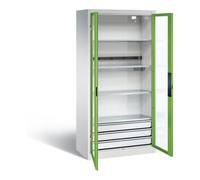 C + P Möbelsysteme Armoire de charge à accu C+P pour 5 outils électriques, 3 tiroirs, fenêtre, H1950xL930xP500mm, vert viridine/gris clair Quantité:1
