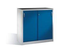 C + P Möbelsysteme Armoire latérale C+P pour charges lourdes avec portes coulissantes, 2 étagères, H1200xL1200xP500mm façade façade gentiane bleue carcasse gris clair Quantité:1