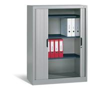 C + P Möbelsysteme Buffet à dossiers C+P Omnispace avec volet roulant, 3 hauteurs de dossiers, H1345xL1000xP420mm aluminium blanc Quantité:1