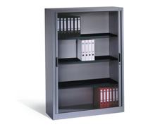 C + P Möbelsysteme Buffet à dossiers C+P Omnispace avec volet roulant, 4 hauteurs de dossiers, H1660xL1200xP420mm aluminium blanc Quantité:1
