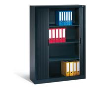 C + P Möbelsysteme Buffet à dossiers C+P Omnispace avec volet roulant, 4 hauteurs de dossiers, H1660xL1200xP420mm gris noir Quantité:1