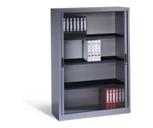 C + P Möbelsysteme Buffet à dossiers C+P Omnispace avec volet roulant, 4 hauteurs de dossiers, H1660xL1200xP420mm aluminium blanc Quantité:1