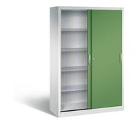 C + P Möbelsysteme C+P Armoire à outils robuste avec portes coulissantes, 4 étagères, H1950xL1200xP500mm Face avant Reseda vert corps gris clair Quantité:1