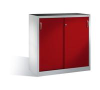 C + P Möbelsysteme C+P Armoire latérale robuste avec portes coulissantes, 2 étagères, H1200xL1200xP500mm Face avant rouge ru arcasse gris clair Quantité:1