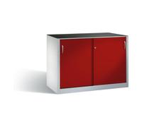 C + P Möbelsysteme C+P Armoire latérale robuste avec portes coulissantes, 2 x 1 tablette, H1000xW1600xD500mm Façade rouge ru aisson gris clair Quantité:1