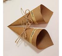 C.X.Y. Lot de 100 cônes, cône pour fête, mariage, thème naturel, matériau à faire soi-même, carton Kraft, cordelette en chanvre, adhésif double face, étiquette de fermeture