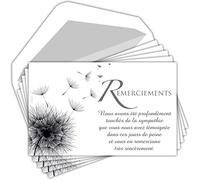 C5250 Lot 5 Cartes Remerciements Condoléances +5 Enveloppes Blanches Format 9x14cm Texte Sympathie témoignée Peine Deuil Décès Obsèques Enterrement Fleur Graines Vent Fabriqué en France Pochette