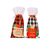 C56 2PCS Bouteille Vin Noël - Design à Carreaux