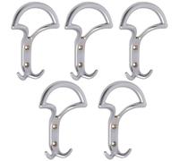 C64365 – Lot de 5 crochets muraux triples 145 x 92 x 44 mm – Crochets, cintres, double suspension, armoire, chapeau, peignoir, salle de bains, serviette, douche, WC – en métal – argent mat