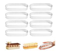 CAAGGMM Moule À Tartelette Ovale, 8 Pièces 13 X 4,5 X 2 Cm Cercle À Tarte en Acier Inoxydable, Cercle À Tarte Perforé, Anneaux À Tartes Mousse, pour DIY la Confection de Desserts, Ovale