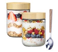 CAAGGMM Pots pour Overnight Oats, 2 Pieces Bocaux de Conservation en Verre avec Couvercle, 500 Ml Bocaux de Conservation en Verre avec Cuillère, pour L'avoine, les Grains de Café, la Farine