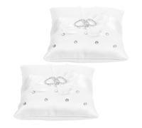 Cabilock 2 Pièces Coussin Blanc pour Alliances Cœur Nœud, Mariage Église | Satin et Tissu, Détails Strass, Léger et Portable, pour Demoiselle D’honneur Lors des Cérémonies