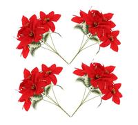 Cabilock 4 Pièces Lot de Bouquets de Fleurs Artificielles Poinsettia Rouge Vif Décorations de Noël Réalistes et Résistantes Faciles à Entretenir pour Intérieur et Fêtes
