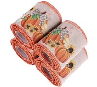 Cabilock 4 Rouleaux Ruban de Thanksgiving Soi-même, 2 M, Décoration Automne Motifs Citrouille et Chrysanthème, Ruban D'emballage Résistant à L'usure pour Bricolage et Décorations