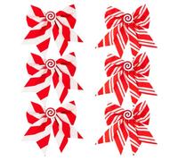 Cabilock 6 Pièces Grand Nœud de Noël Rayé Rouge Blanc 6,29x5,5 Pouces | Tissu à Bord Filaire, Réutilisable et Décoratif, pour Porte D'entrée, Bureau, Cheminée et Boîte aux Lettres