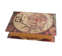 Cabilock Boîte à Faux Livres Vintage Carte du Monde Petite Taille en Bois Imitation Rétro Rangement Décoratif Maison Bureau Accessoire de Stockage