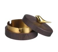 Cabilock Cendrier avec Couvercle Noyer Naturel Cendrier de Table INOX pour Intérieur et Extérieur Anti-Odeur et Décoratif pour Bureau Jardin et Terrasse