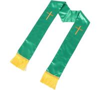 Cabilock Châle de Mariage Réversible en Satin Vert avec Broderie Croix et Franges, Châle Élégant pour Ministres Lors de Cérémonies Religieuses Formelles