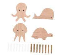 Cabilock Crochets Muraux Décoratifs Design Animalier Multipurpose Facile à Installer Lot de 4 Set de Pièces en Chêne Naturel pour Clés et Vêtements pour Maison et Bureau