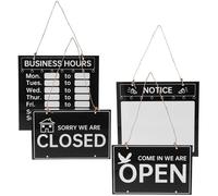 Cabilock Ensemble panneau horaire ouvert fermé pour restaurants et boutiques, ardoise noire en plastique avec corde, panneau suspendu pour entrée de magasin
