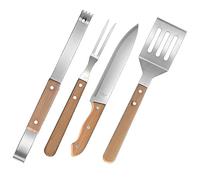Cabilock Kit Outils Barbecue Acier Inoxydable Et Manche Bois Ensemble Complet Pour Grillade Ustensiles Légers Et Portables Pour Camping Pique- Et Fêtes Extérieur