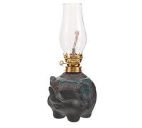 Cabilock Lampe à Huile Éléphant Vintage en Céramique et Verre, Lanterne à Réservoir Rechargeable pour Décoration de Table et Usage d'urgence à Noël ou Fête des Mères