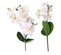 Cabilock Phalaenopsis Artificielle Blanche 3D Réaliste en PVC, Bouquet 8 Têtes avec Feuilles, Entretien Gratuit, Décoration Maison et Table de Café, Lot de 2 Pièces