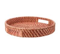 Cabilock Plateau de Rangement Rond en Rotin Tissé Naturel avec Poignées Ajourées, Léger et Antidérapant, pour Bijoux et Cosmétiques sur Bureau ou Coiffeuse