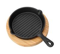 Cabilock Poêle en Fonte avec Poignée et Base en Bois, Plaque Grill Striée | Cuisson Marquée Grille, Format Compact, pour Burgers et Poulet, Usage Maison ou Restaurant