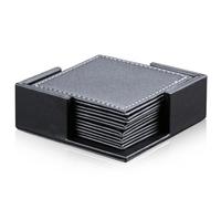 Cabilock Set de 6 Dessous de Verre Carrés en Cuir PU Noir Support, Isolant Thermique et Facile à Laver, pour Protéger la Table Lors des Repas