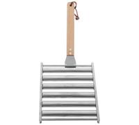 Cabilock Support de Rouleau à Saucisses en Acier Inoxydable Manche en Bois Amovible, Résistant aux Chocs, pour Barbecue de Camping et Fête en Jardin