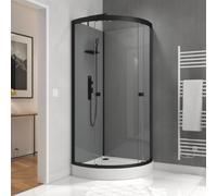 Aurlane Cabine de douche FOGGY 1/4 de cercle 90x90x215/230 cm – Fonds gris, profilés noir mat