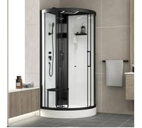 Aurlane Cabine de douche 1/4 de cercle 95x95x218 cm – Hammam, jets hydromassants, LED, Bluetooth