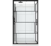Cabine de douche 110x80cm / Receveur Bas - Verre transparent sérigraphié et Blanc - Profilés Noir