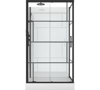 Cabine de douche 110x80cm / Receveur Haut - Verre transparent sérigraphié et Blanc - Profilés Noir