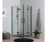 CABINE DE DOUCHE 120X80 NOIRE PORTE EN VERRE À DOUBLE CHARNIÈRE 6MM LONDON