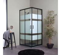 CABINE DE DOUCHE 80X120 CADRE NOIR MAT VERRE SÉRIGRAPHIÉ 6MM CITY