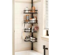 Cabine de douche Caddy - Organisateur de salle de bain - Rangement pour douche - Poteau de tension sans perçage - 4 niveaux réglables - Noir