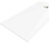 Cabine de douche composite rectangulaire Mexen Stone+ 200 x 90 cm, blanc, capot doré - 44109020-G