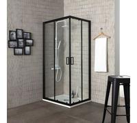CABINE DE DOUCHE DESIGN 70X70 CADRE NOIR OPAQUE VERRE TREMPÉ MAT 6 MM CITY