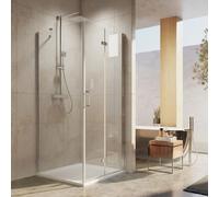Cabine de douche EMKE 120 x 80 x 195 cm, entrée d'angle, porte de douche avec paroi latérale, porte battante, porte pliante, verre de sécurité trempé 6 mm avec revêtement nano