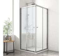 Cabine de douche EMKE 90 x 90 x 185 cm, accès d'angle, porte coulissante, verre de sécurité ESG 5 mm avec roulettes doubles et système Quick-Release, douche d'angle, porte de douche, paroi de douche
