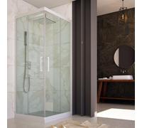 CABINE DE DOUCHE EN PVC 120X120CM VERRE TRANSPARENT COULISSANT PROFIL BLANC