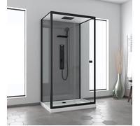 Aurlane Cabine de douche hydromassante GREY STYLE LOW 110×80 receveur bas fond gris profilés noir mat