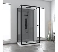 Aurlane Cabine de douche hydromassante GREY STYLE LOW 110×80 receveur bas fond gris profilés noir mat
