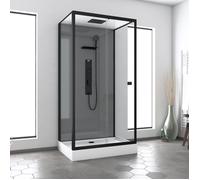 Cabine de douche Hydromassante 110x80x215 cm - Fond Gris et Profilés Noir Mat - GREY STYLE