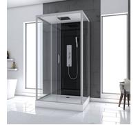Cabine de douche Hydromassante 110x80x215 cm - Fond Noir et Profilés Gris - BLACK STYLE