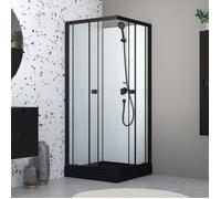 Cabine de douche intégrale 80x80x200 cm carrée - Portes coulissantes - Receveur Noir Mat