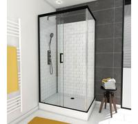 Cabine de douche L.80 x L.110 x H.230 cm - fond effet métro, douchette anticalcaire, style noir & blanc, Galedo Metro